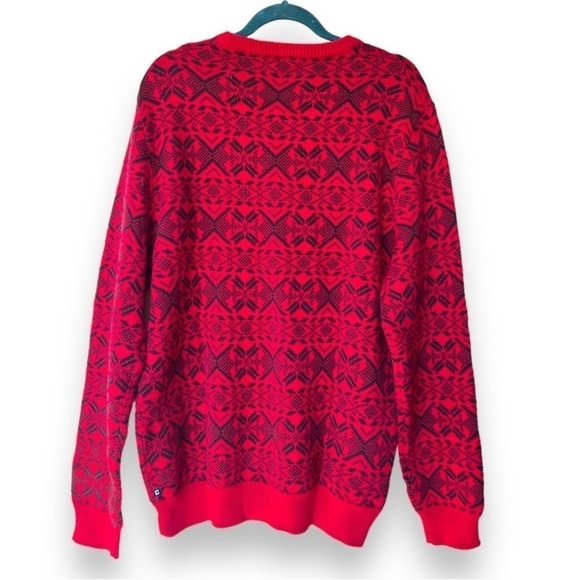 Chaps Red/Black Nordic Snowflake Print 100% Cotton Crew Neck Mens Sweater - Picture 5 of 6